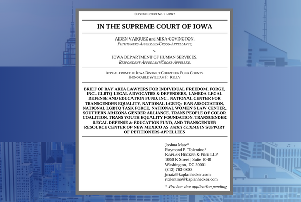 Kaplan Hecker & Fink LLP Files Amicus Brief Urging Iowa Supreme Court to Adopt Strict Scrutiny for Transgender Classifications