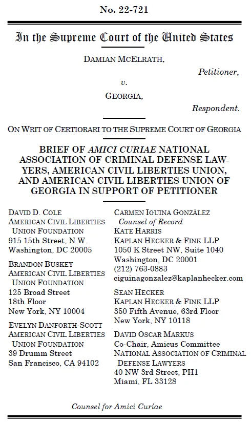 KHF Files U.S. Supreme Court Amicus Brief in McElrath v. Georgia