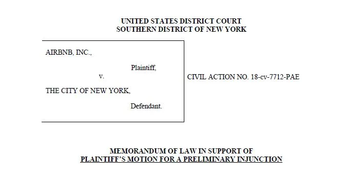 Kaplan Hecker & Fink Files Motion for Preliminary Injunction on Behalf of Airbnb
