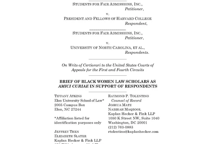 Kaplan Hecker & Fink LLP Files Amicus Brief on Behalf of Black Women Law Scholars In Defense of the Constitutionality of Race-Conscious Admissions Programs